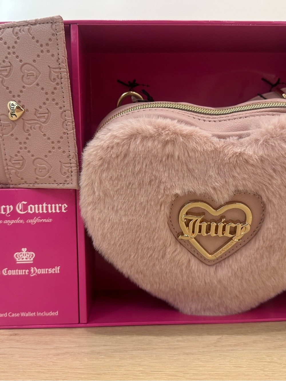 Juicy Couture Blush Pink Heart Faux-Fur Mini Crossbody